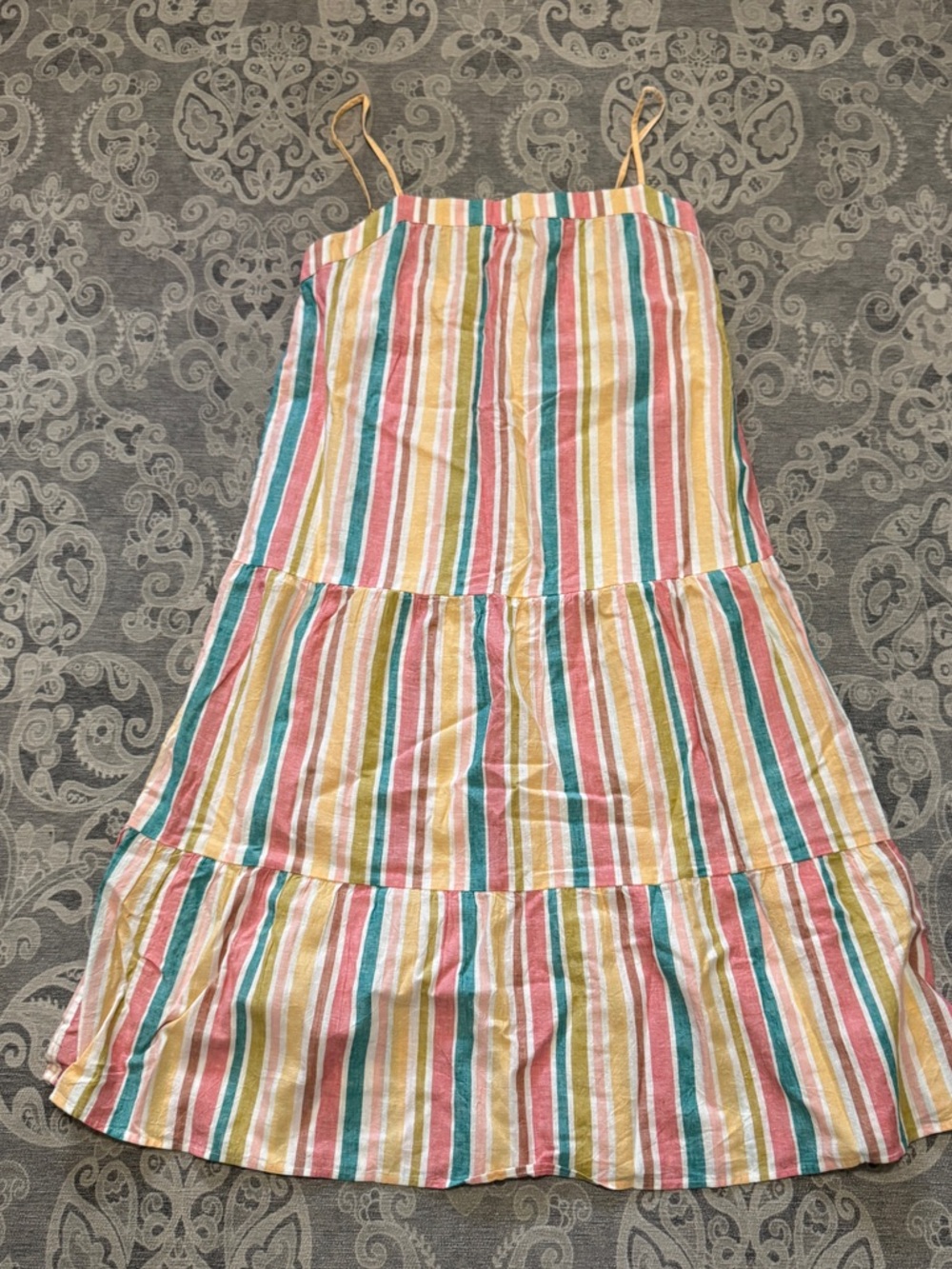 Roxy Striped Tiered Sundress in Multi-Color, size Large